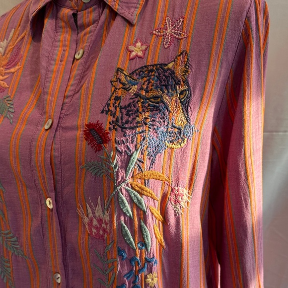 Johnny Was Workshop Stripe Indalo Button Down Shirt Tunic Top Boho Chic W28724 - Picture 2 of 11